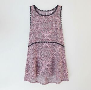 LC Lauren Conrad Boho Floral Crochet Trim Lagenlook Oversized Tank Top L
